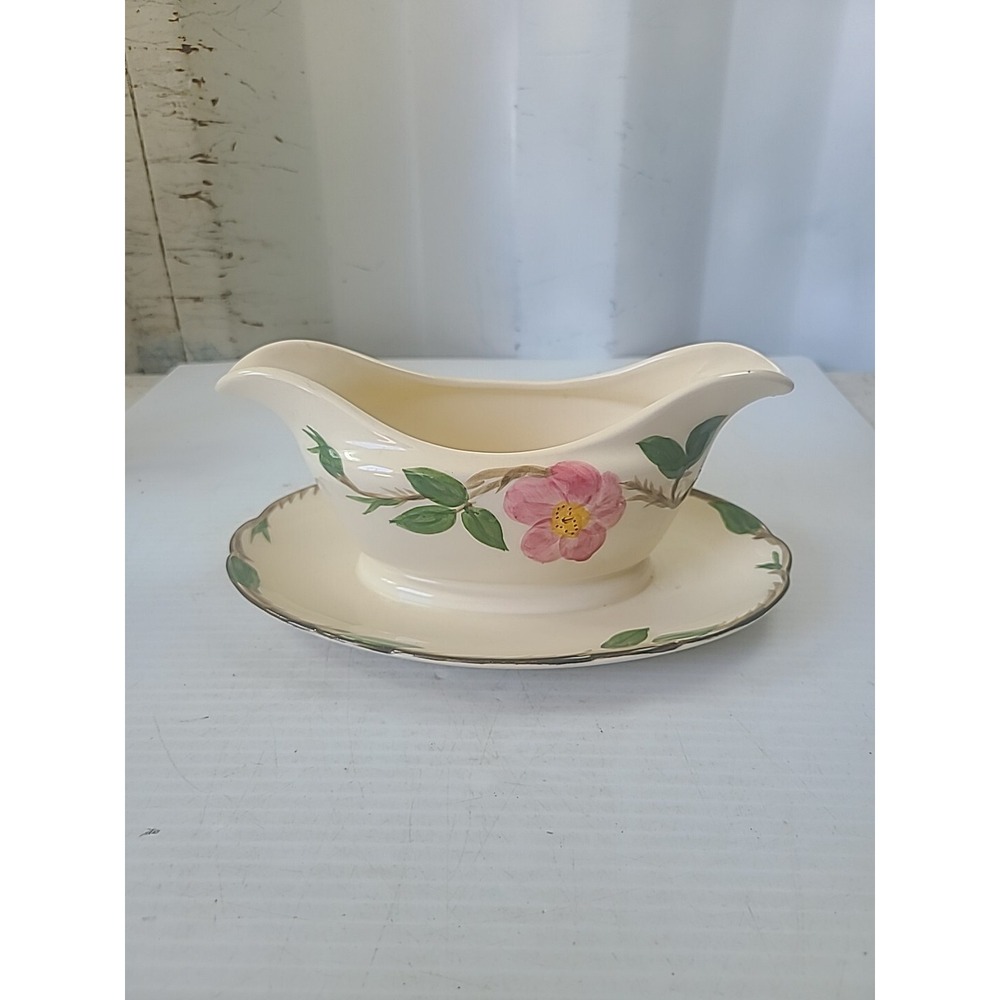 VINTAGE FRANCISCAN USA DESERT ROSE OVEN SAFE GRAVY BOAT Early TV Stamp